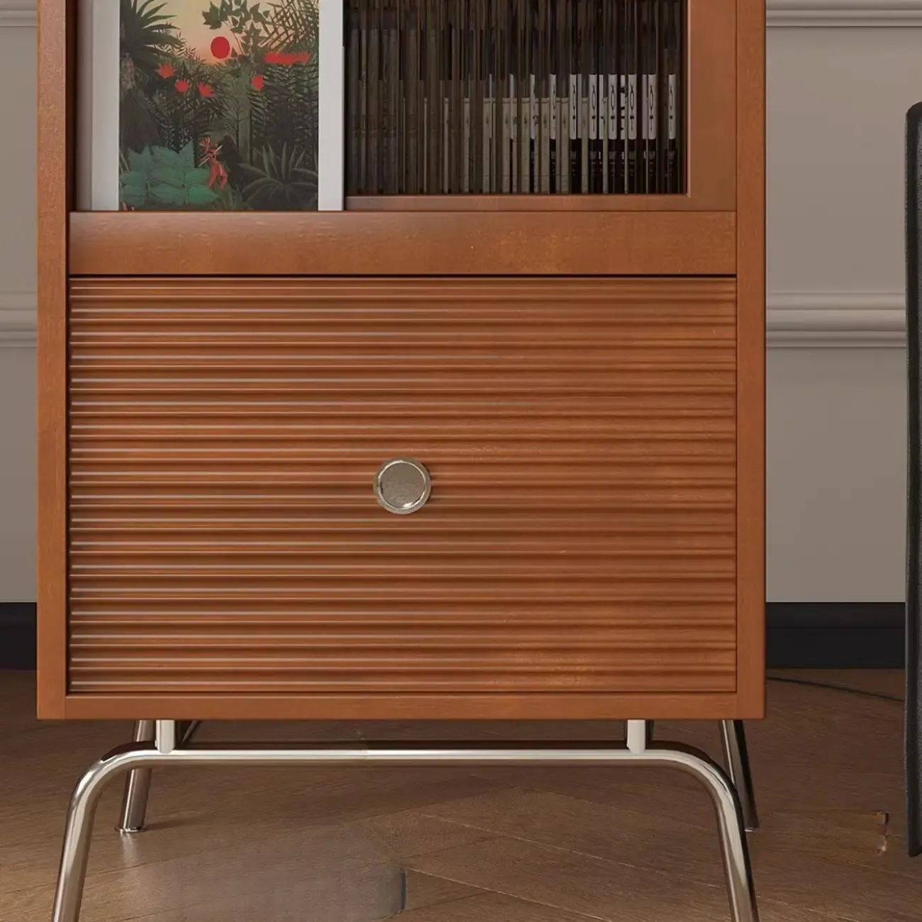 Free Standing Pine Accent Cabinet with Glass Door & Storage Image - 9