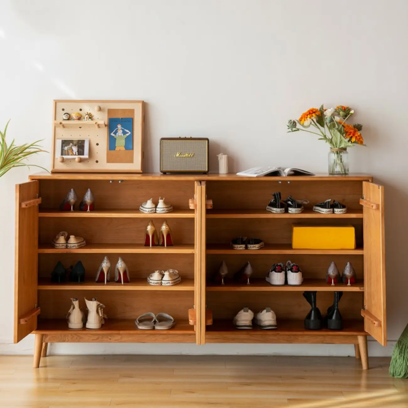 Scandinavian Pine Living Room Cabinet with Natural Finish Image - 4 | homeyfad