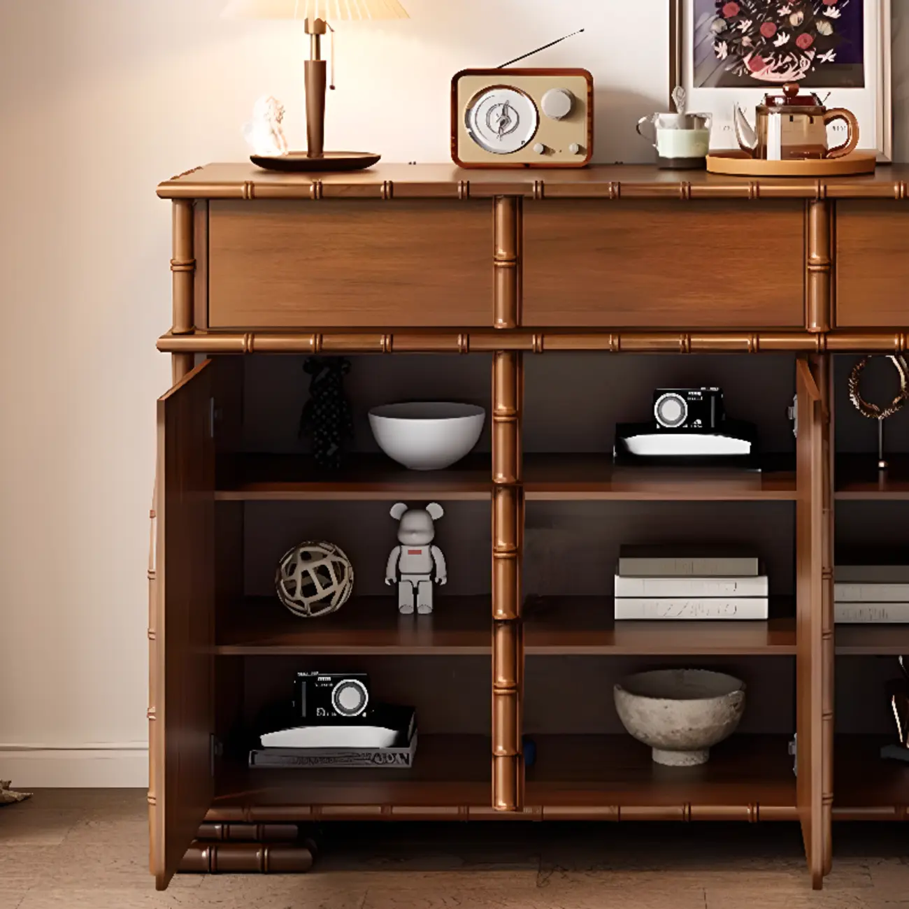 Modern Brown Wooden Sideboard with Storage Image - 7 | homeyfad