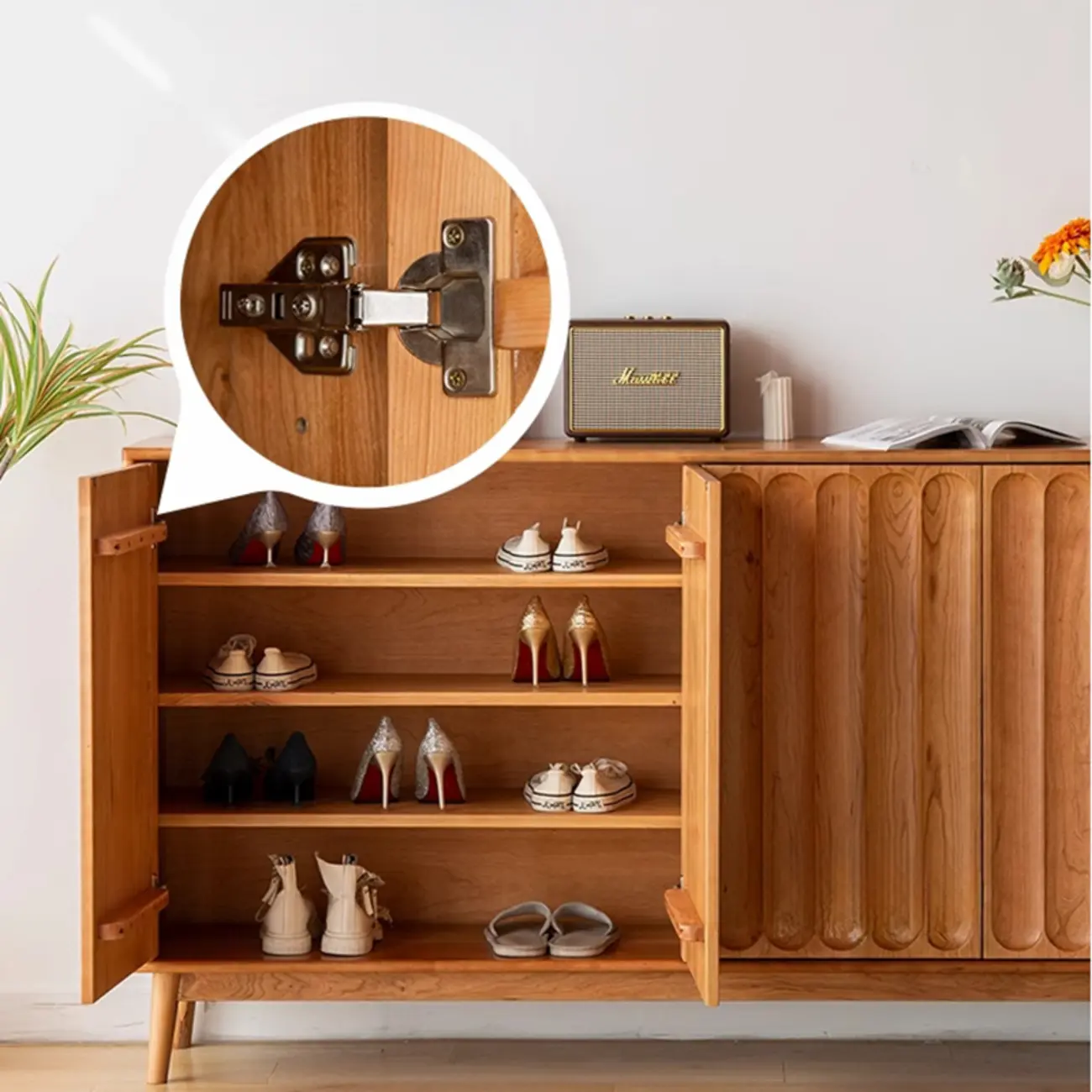 Scandinavian Pine Living Room Cabinet with Natural Finish Image - 6 | homeyfad