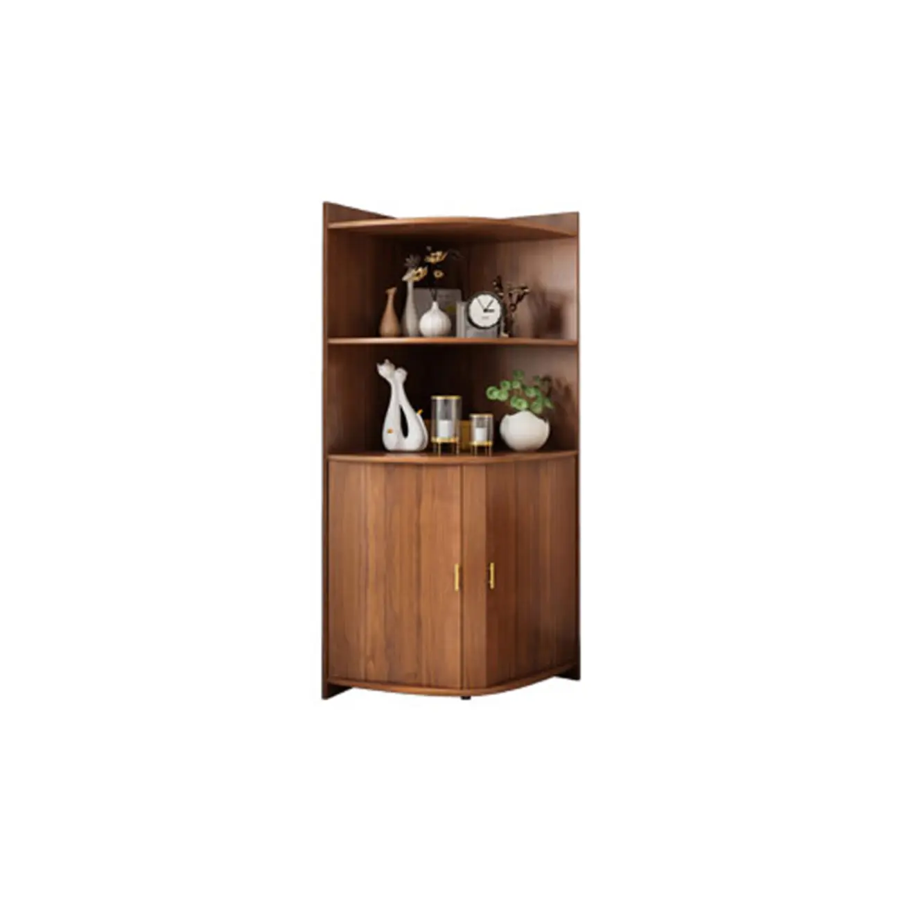 Modern Ample Storage Brown Wooden Corner Display Cabinet Image - 6 | homeyfad