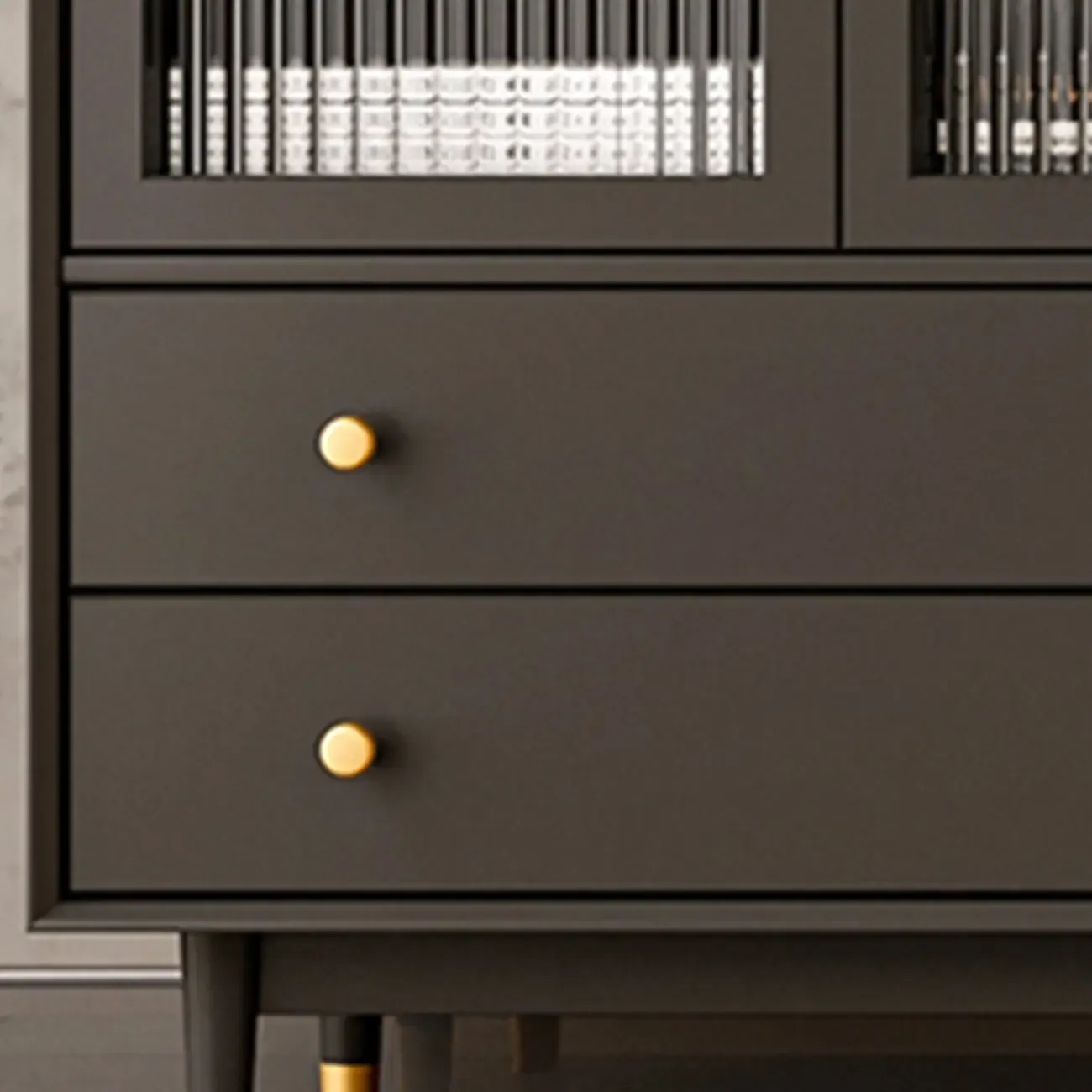 Modern Beige Solid Wood Accent Cabinet with 2 Drawers Image - 10