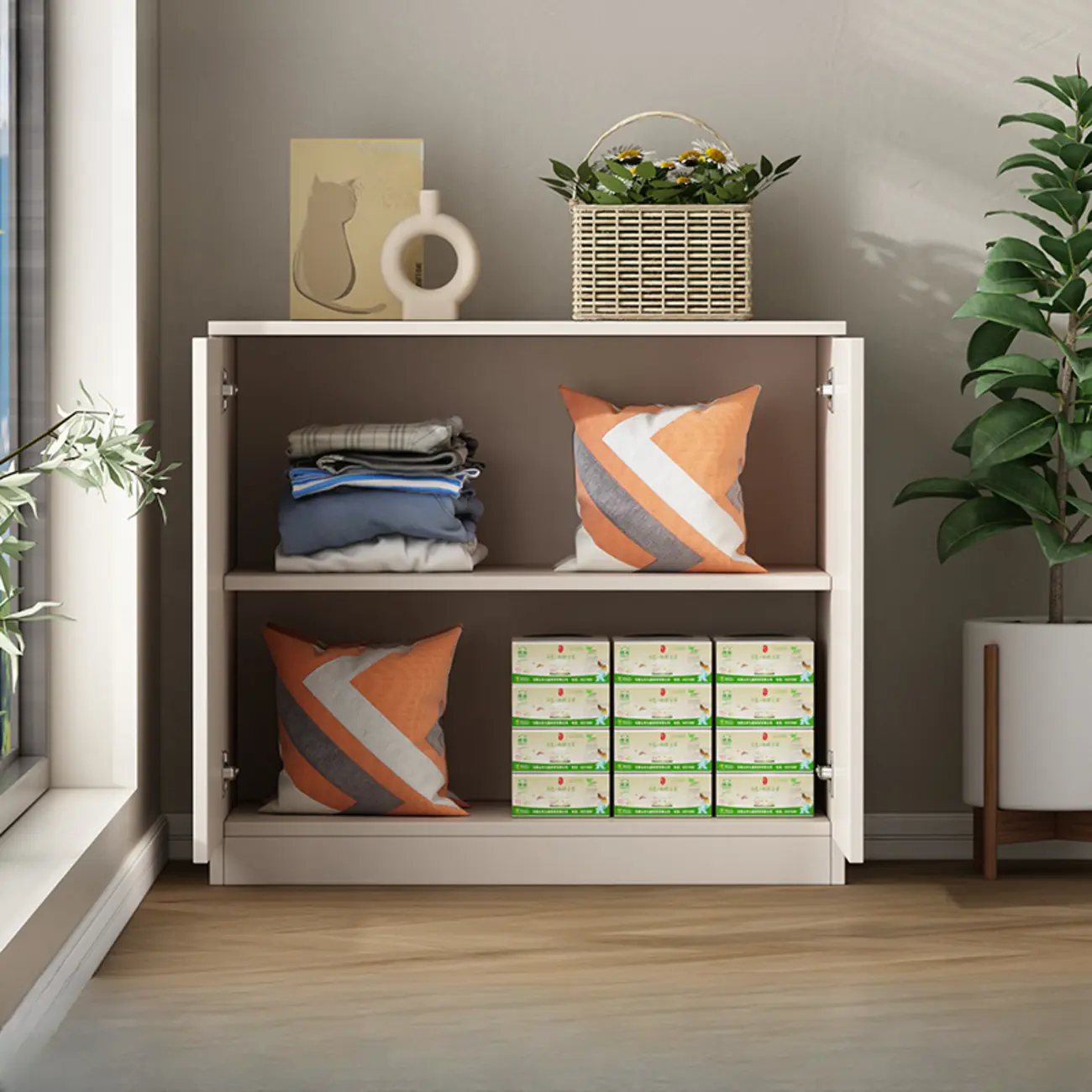 Modern Space-saving Accent Cabinet with Exterior Shelf Image - 8 | homeyfad