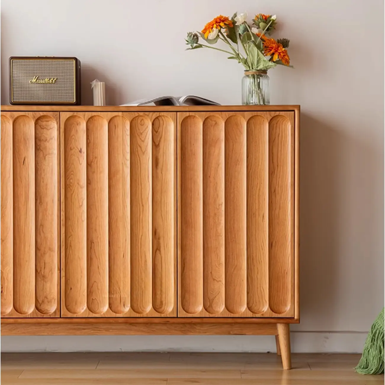 Scandinavian Pine Living Room Cabinet with Natural Finish Image - 8 | homeyfad