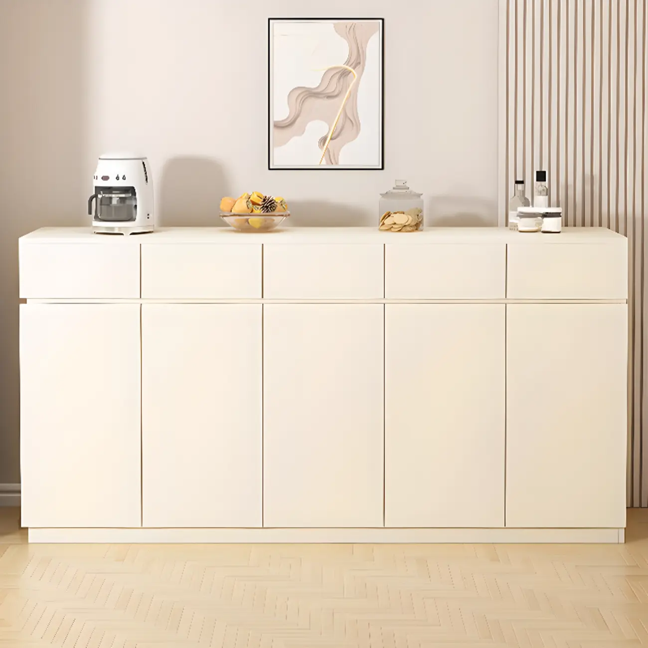 White Wooden Credenza with Drawers and Cabinets Image - 1 | homeyfad