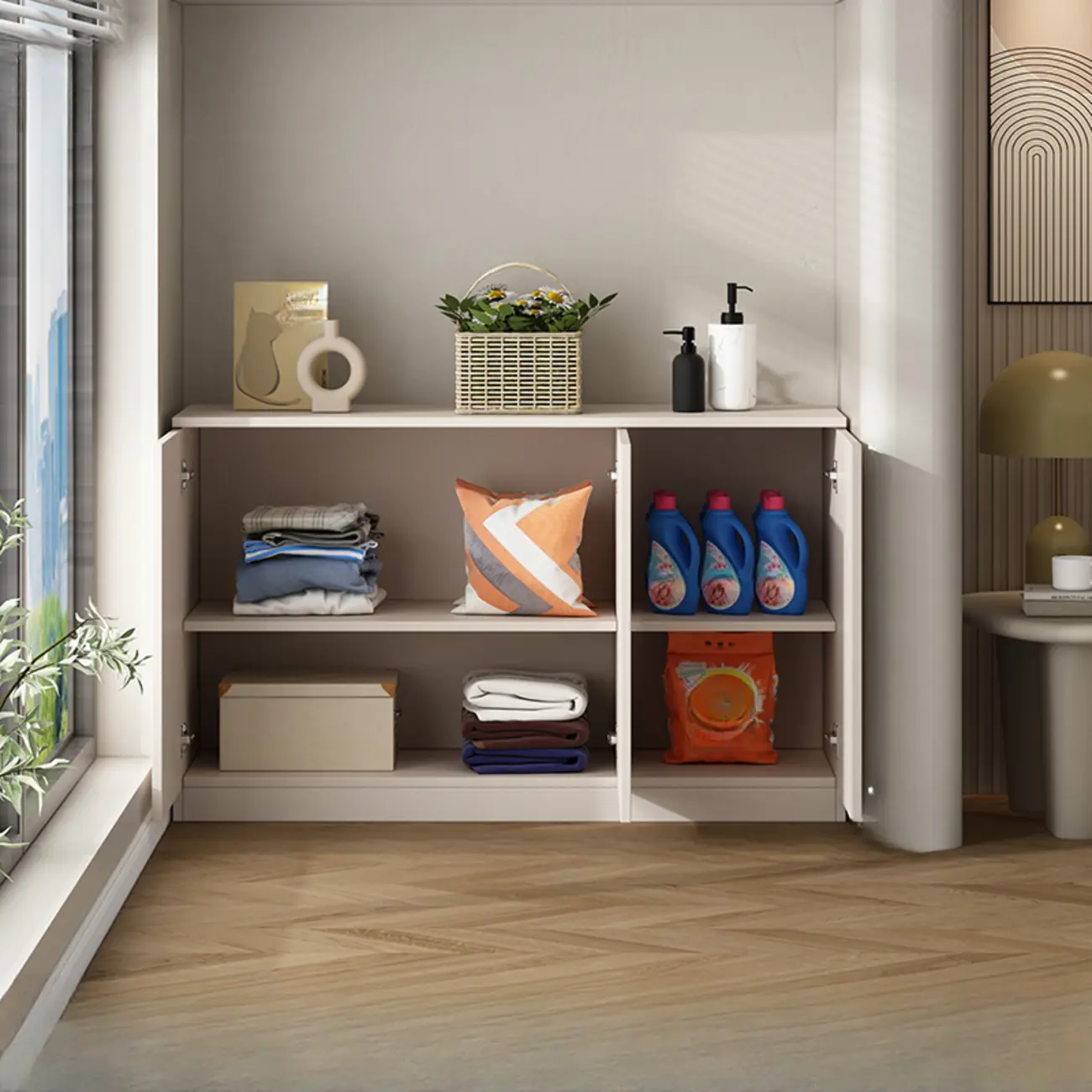 Modern Space-saving Accent Cabinet with Exterior Shelf Image - 9 | homeyfad