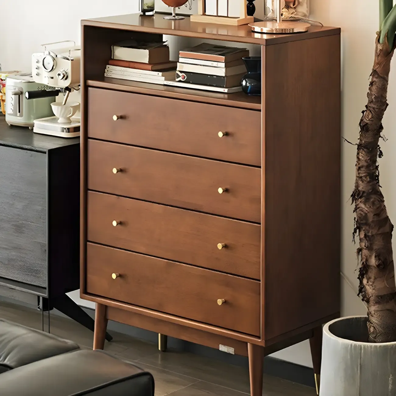 Modern Rubberwood Bedroom Storage Cabinet with 4 Drawers Image - 1