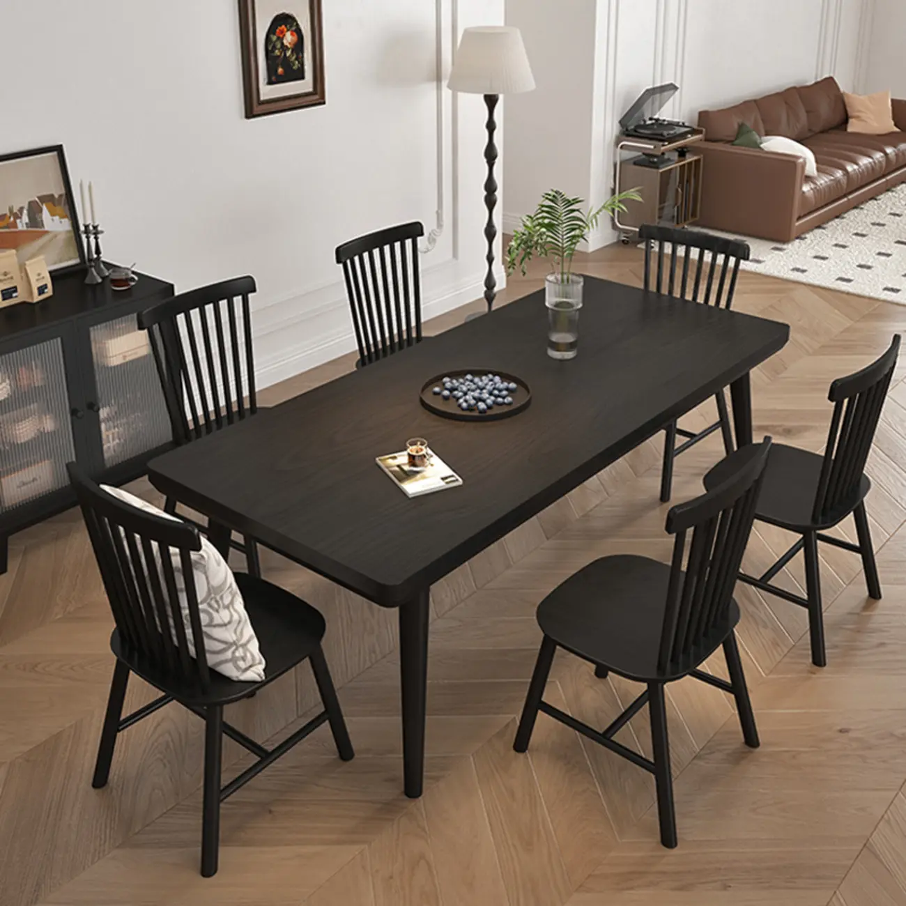 Modern Black Wood Dining Set with Windsor Chairs Image - 1 | homeyfad