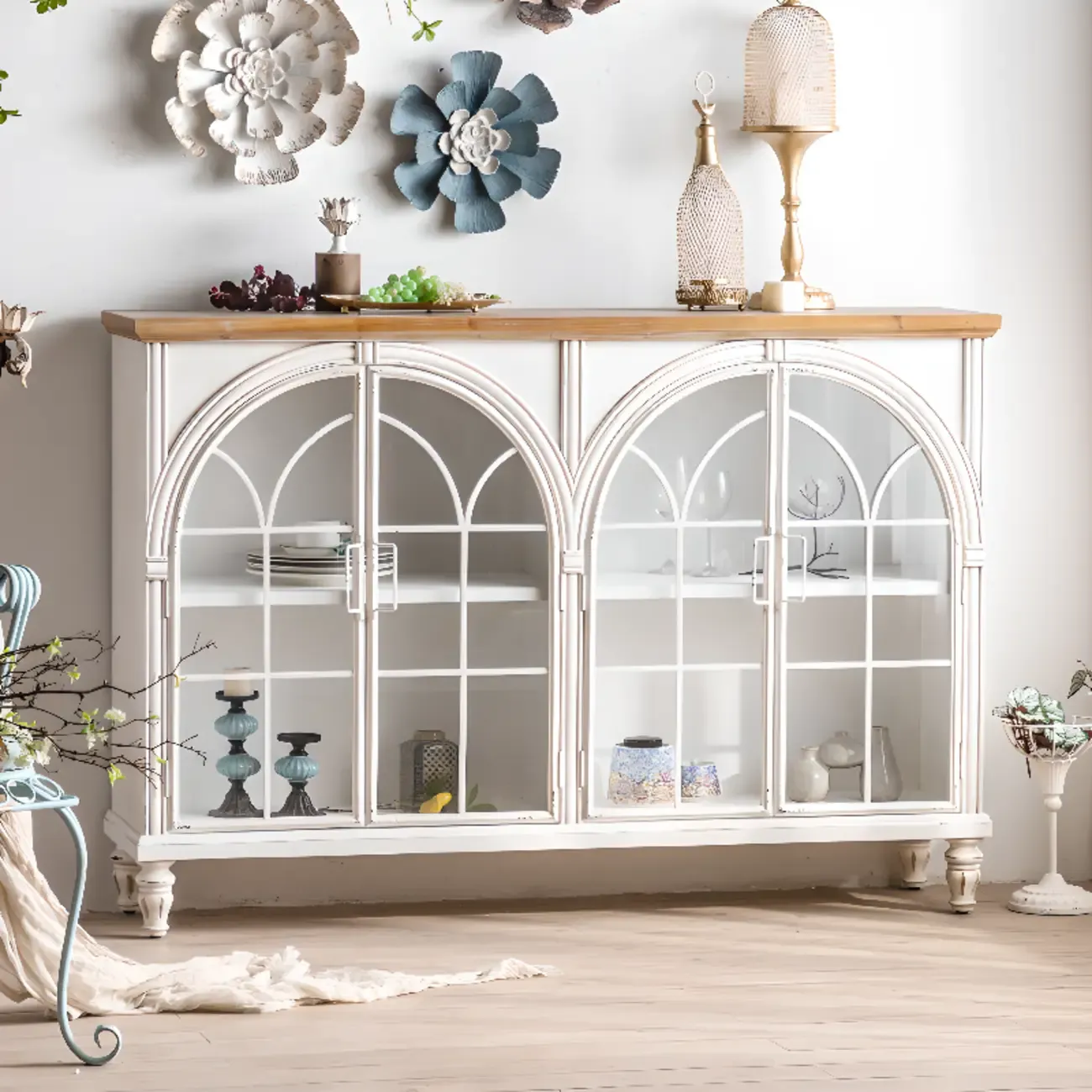 French Country Arch Storage Cabinet for Living Room Display Image - 1