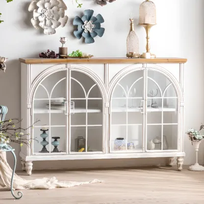 French Country Arch Storage Cabinet for Living Room Display Image - 1