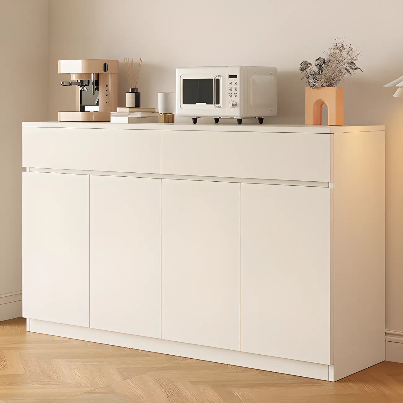 White Wooden Credenza with Drawers and Cabinets Image - 2 | homeyfad