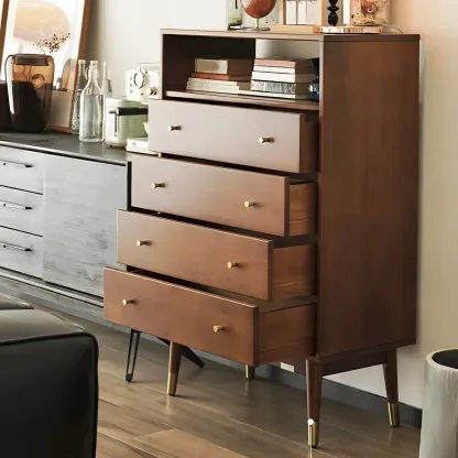Modern Rubberwood Bedroom Storage Cabinet with 4 Drawers Image - 2