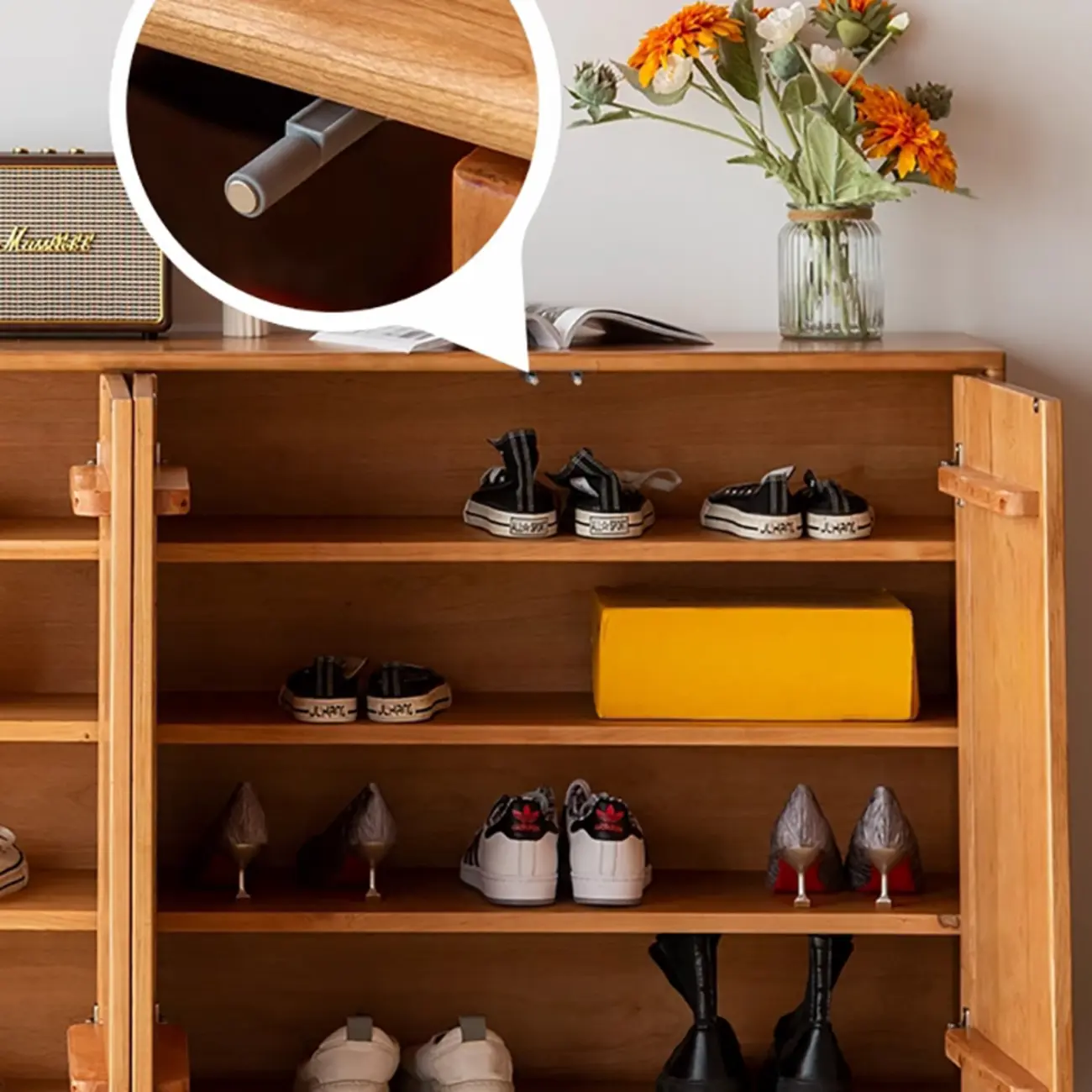 Scandinavian Pine Living Room Cabinet with Natural Finish Image - 10 | homeyfad