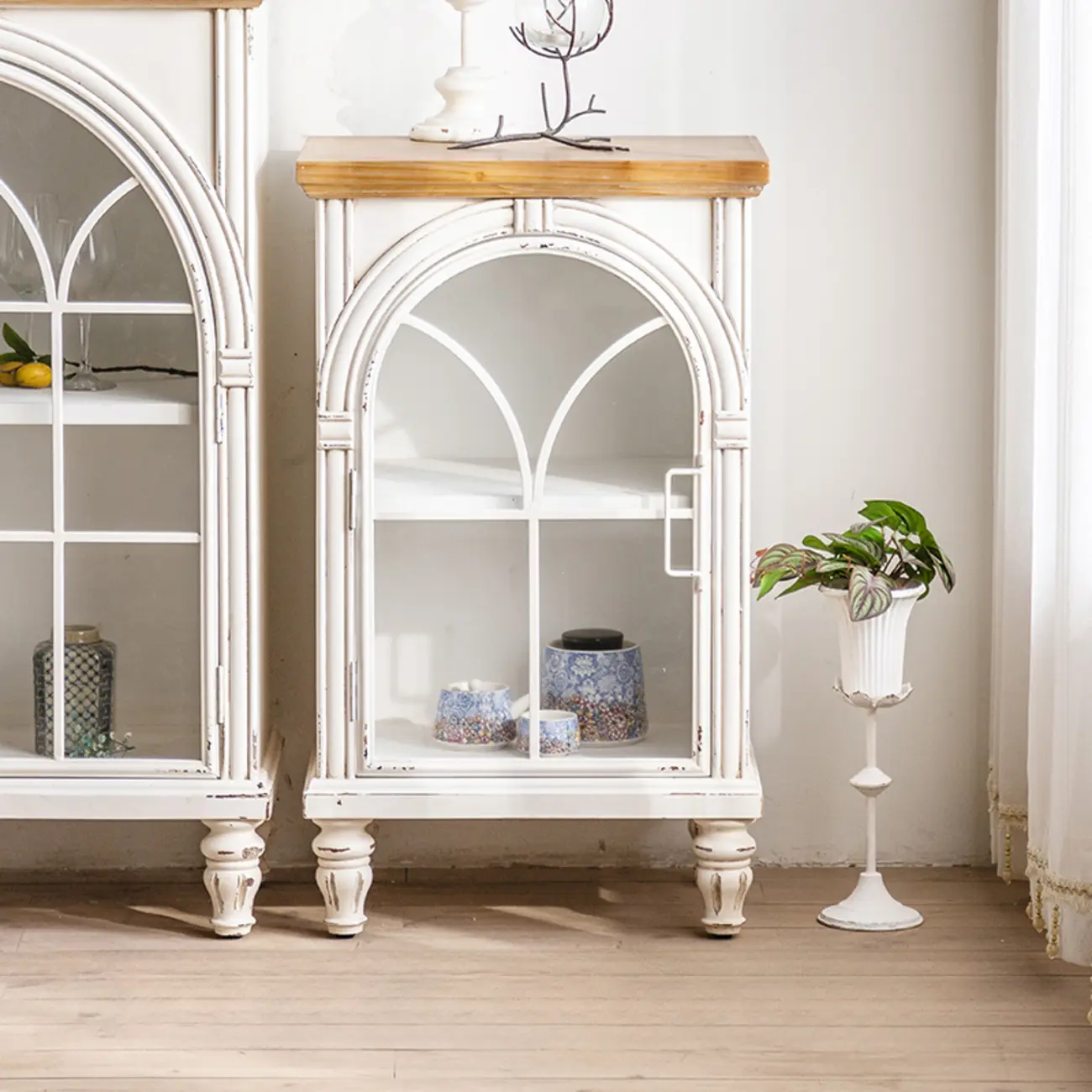 French Country Arch Storage Cabinet for Living Room Display Image - 3 | homeyfad