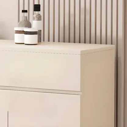 White Wooden Credenza with Drawers and Cabinets Image - 4