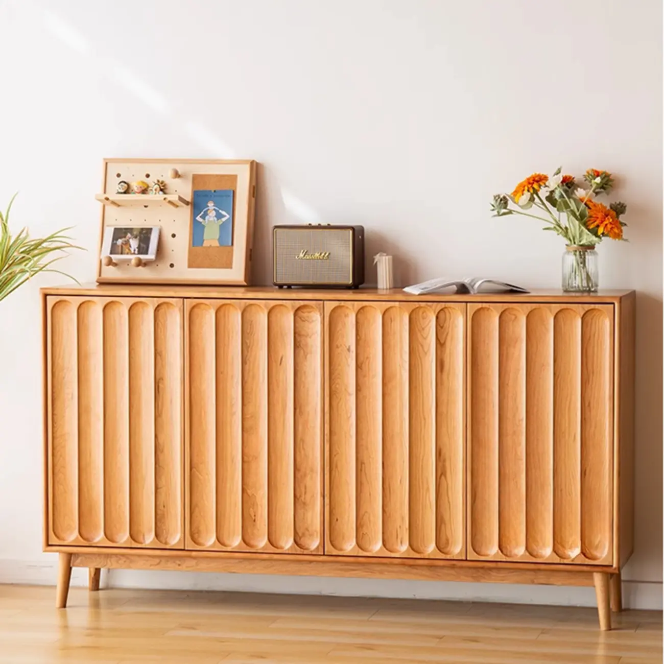 Scandinavian Pine Living Room Cabinet with Natural Finish Image - 12 | homeyfad