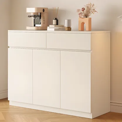 White Wooden Credenza with Drawers and Cabinets Image - 5