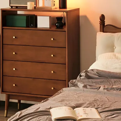 Modern Rubberwood Bedroom Storage Cabinet with 4 Drawers Image - 5