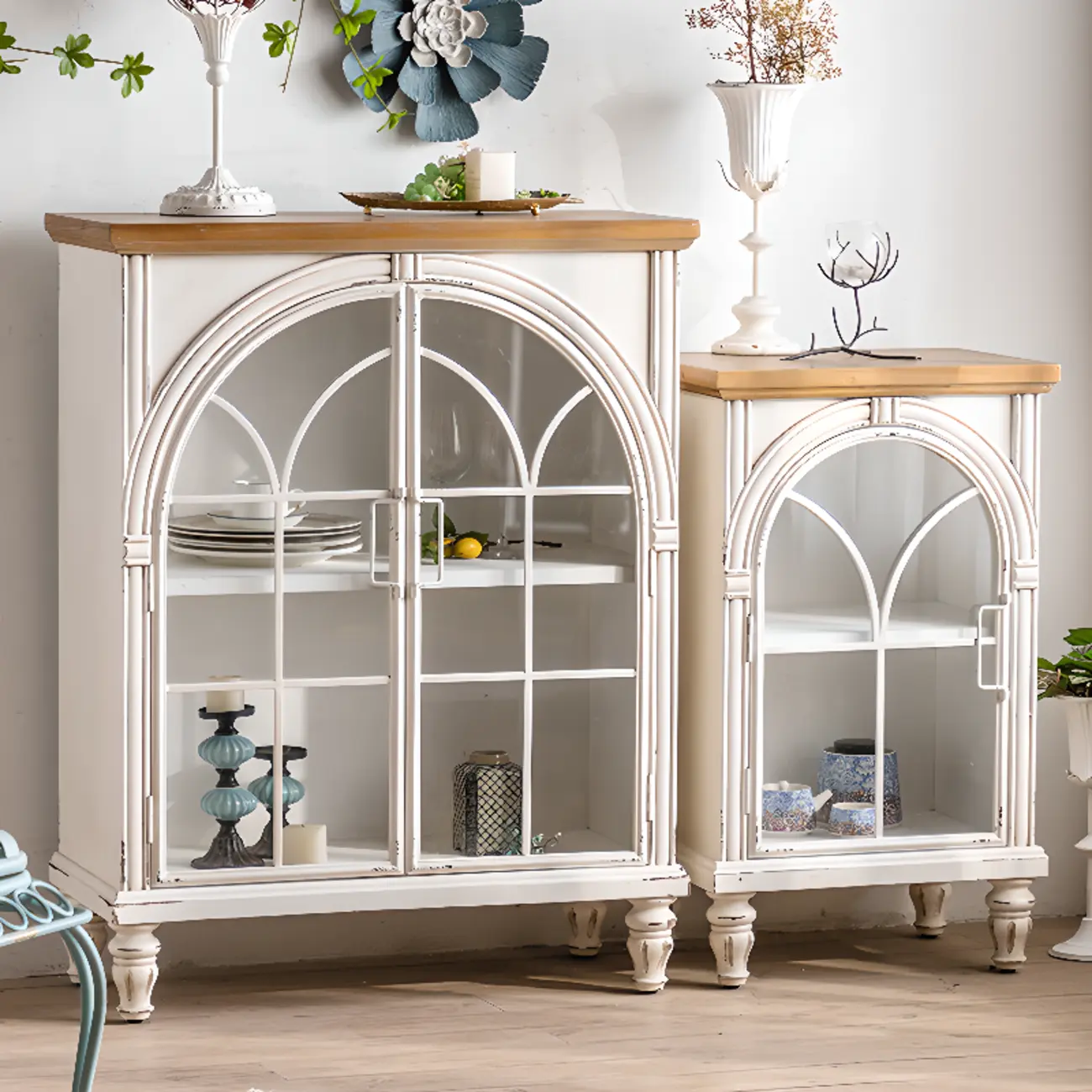 French Country Arch Storage Cabinet for Living Room Display Image - 4 | homeyfad