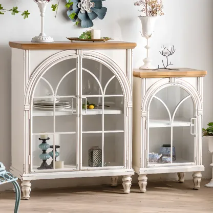 French Country Arch Storage Cabinet for Living Room Display Image - 4