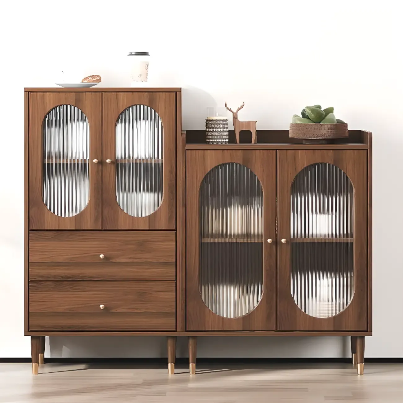 Retro Wooden Living Room Cabinet with Glass Door & Drawers Image - 6