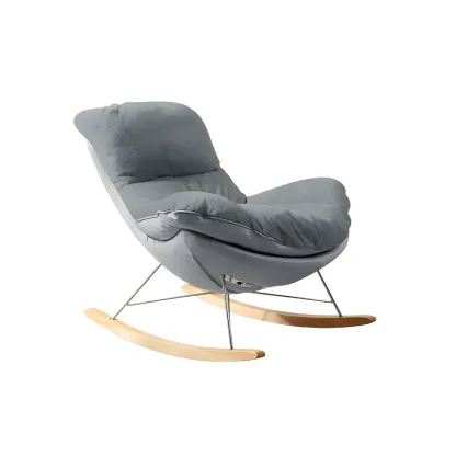 Modern Flannel Upholstered Armless Rocking Chair with Ottoman Image - 3