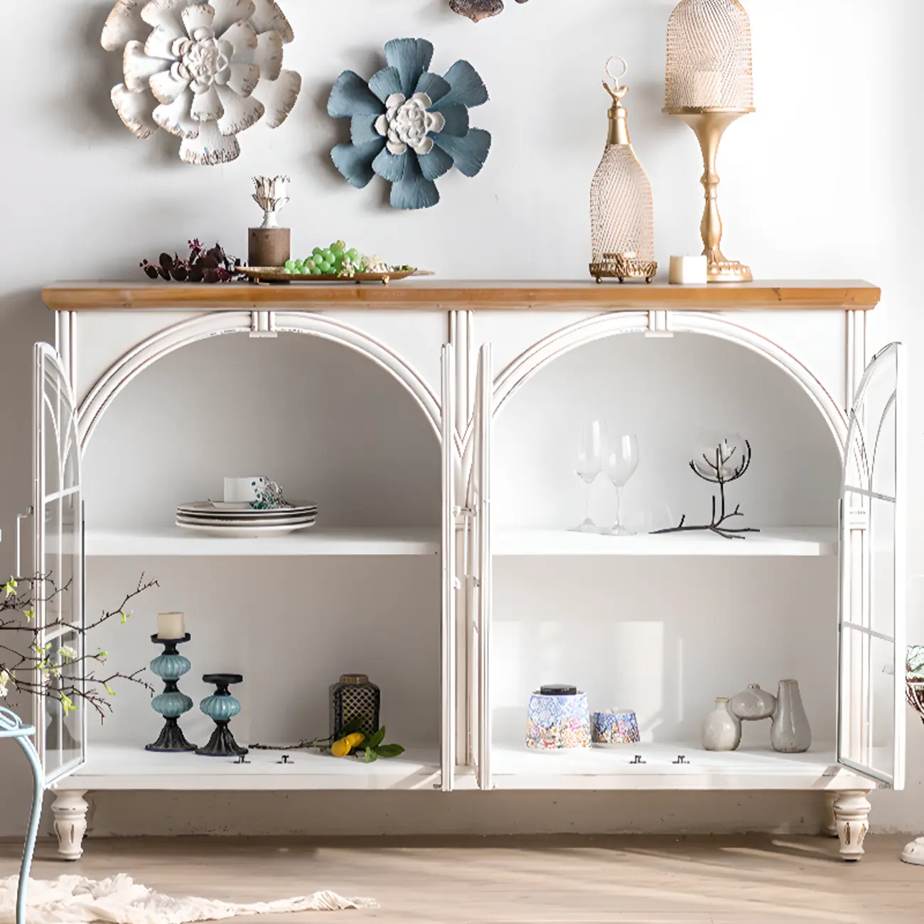 French Country Arch Storage Cabinet for Living Room Display Image - 6 | homeyfad