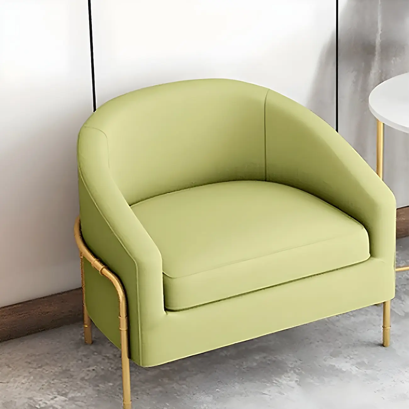 Scandinavian Linen Barrel Chair with Sloped Arms Image - 1 | homeyfad