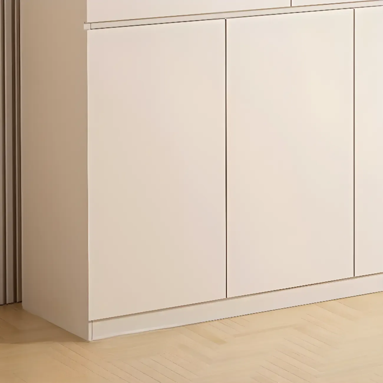 White Wooden Credenza with Drawers and Cabinets Image - 8