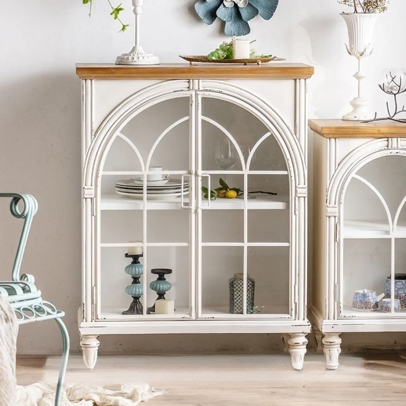 French Country Arch Storage Cabinet for Living Room Display Image - 7 | homeyfad