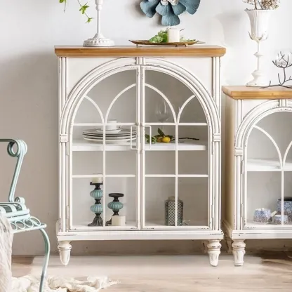 French Country Arch Storage Cabinet for Living Room Display Image - 7