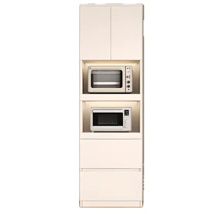 White Wooden Credenza with Drawers and Cabinets Image - 9