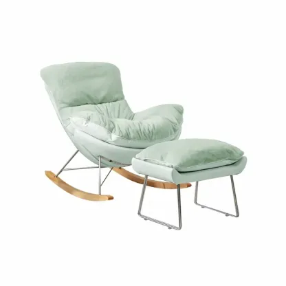 Modern Flannel Upholstered Armless Rocking Chair with Ottoman Image - 5