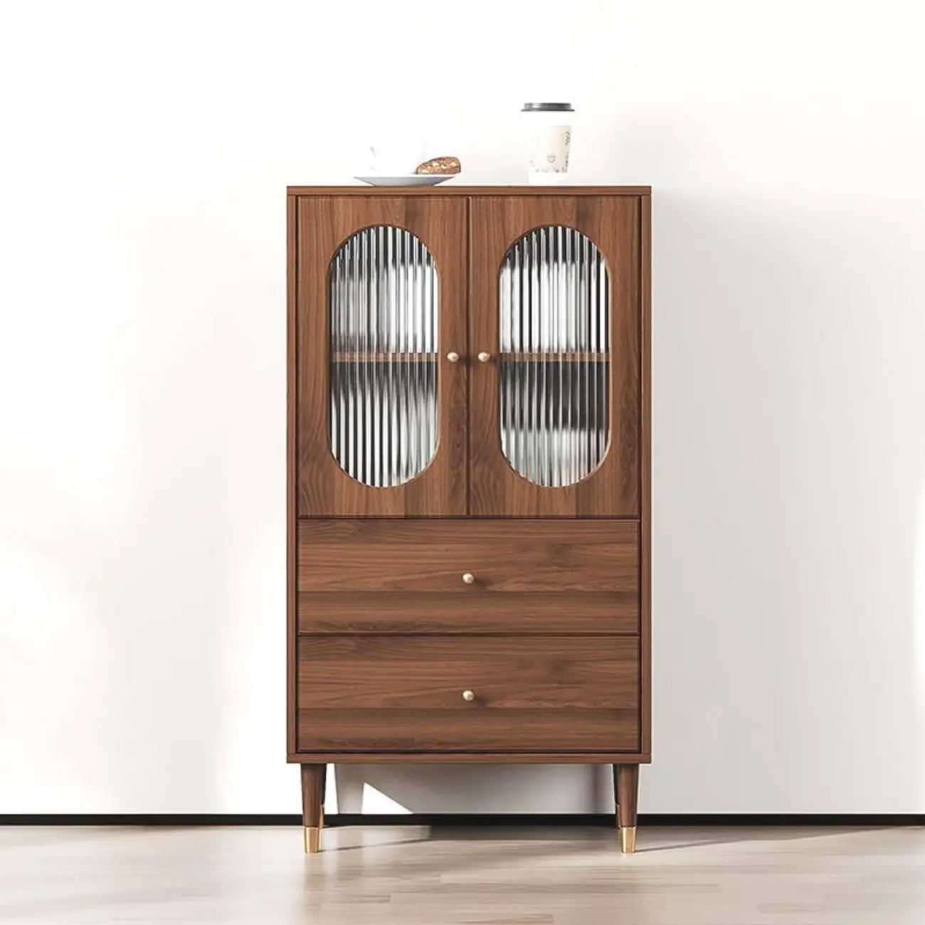 Retro Wooden Living Room Cabinet with Glass Door & Drawers Image - 3 | homeyfad