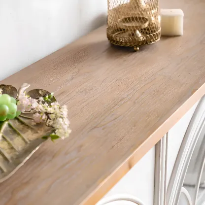 French Country Arch Storage Cabinet for Living Room Display Image - 8