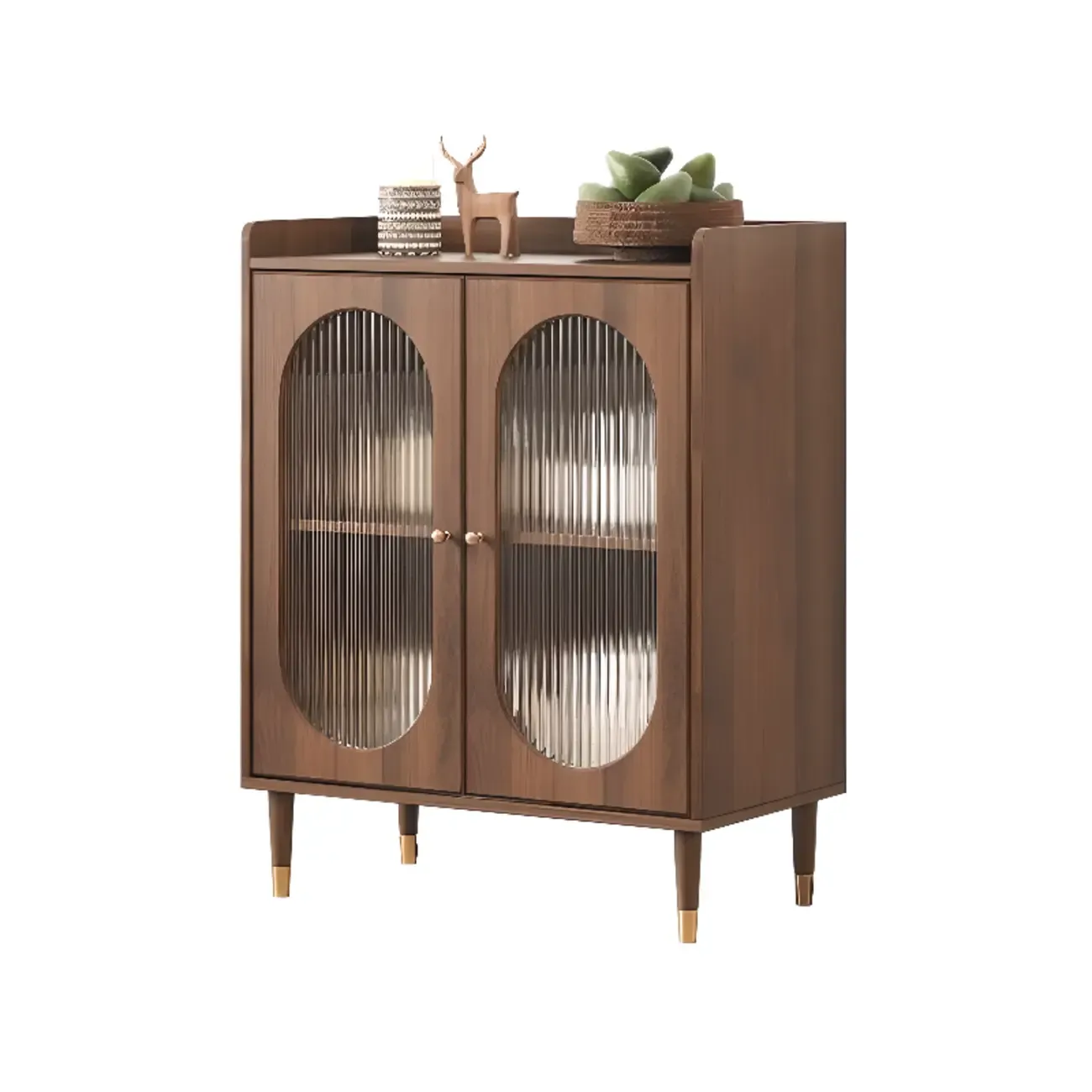Retro Wooden Living Room Cabinet with Glass Door & Drawers Image - 2