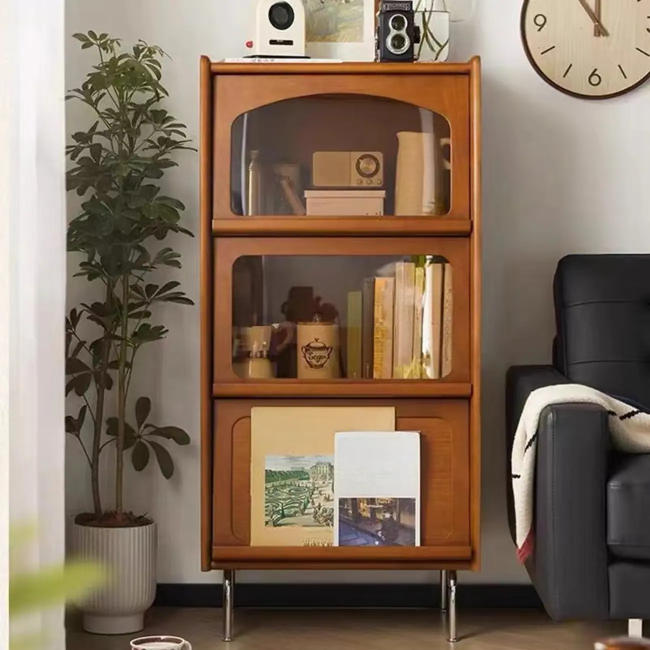 50" Modern Pine Brown Accent Cabinet with Glass Door Image - 1 | homeyfad