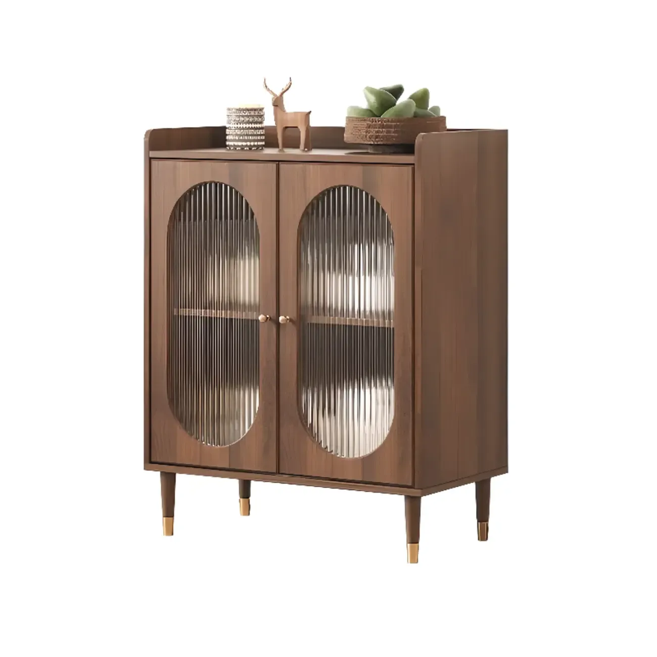 Retro Wooden Living Room Cabinet with Glass Door & Drawers Image - 4