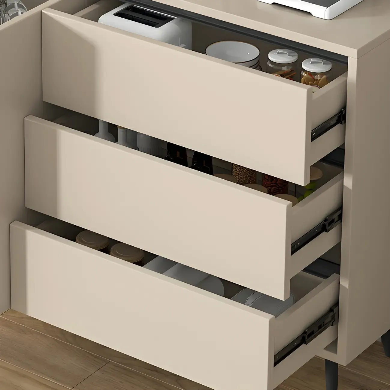 Modern Wooden Sideboard with Multi-Drawers and Cabinets Image - 11