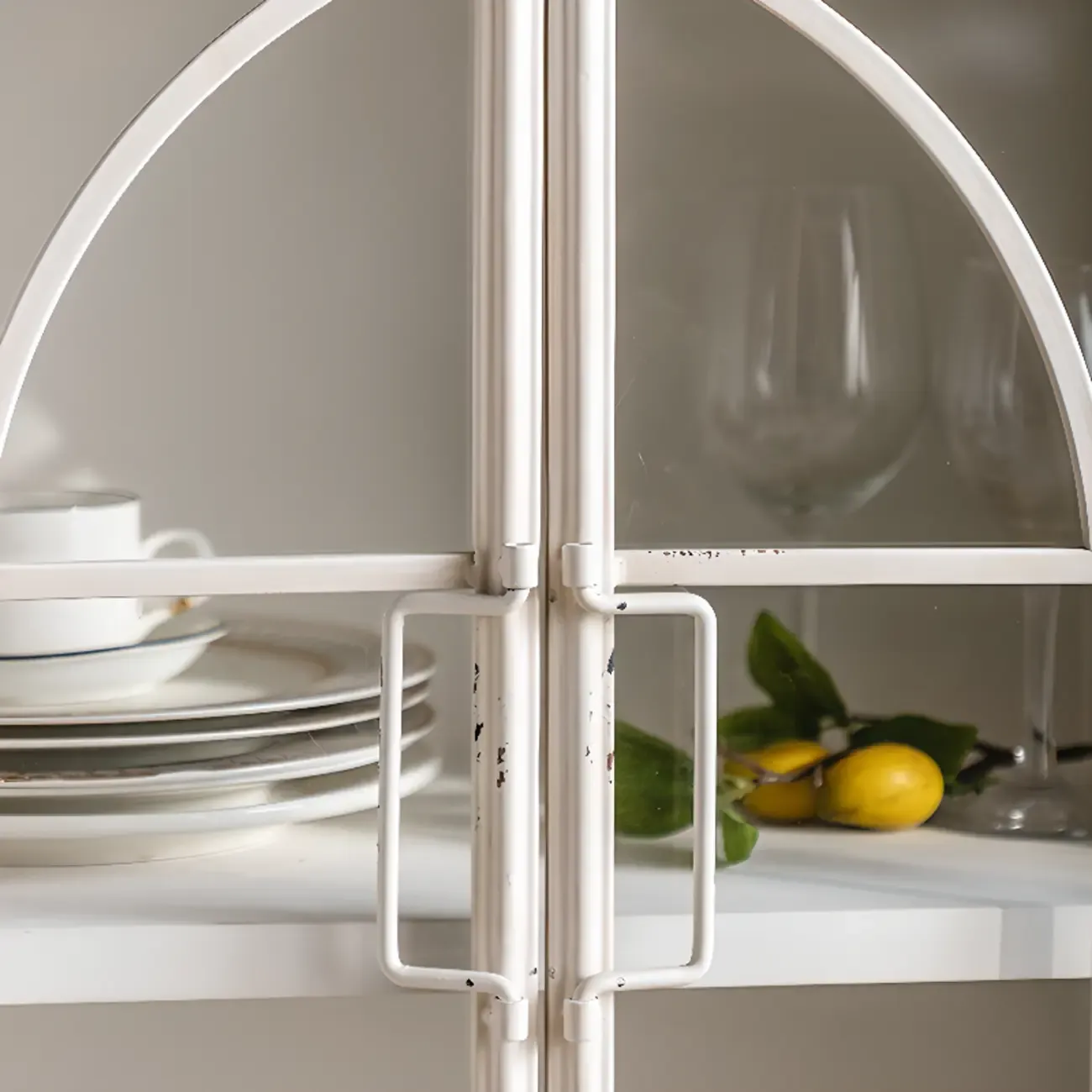 French Country Arch Storage Cabinet for Living Room Display Image - 9