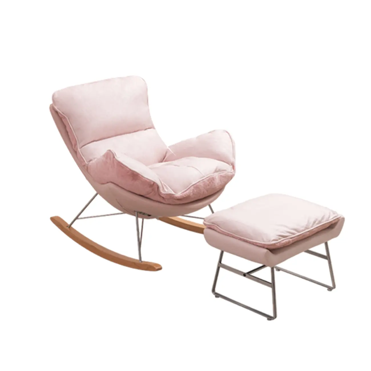 Modern Flannel Upholstered Armless Rocking Chair with Ottoman Image - 7 | homeyfad