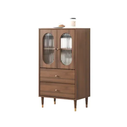 Retro Wooden Living Room Cabinet with Glass Door & Drawers Image - 5