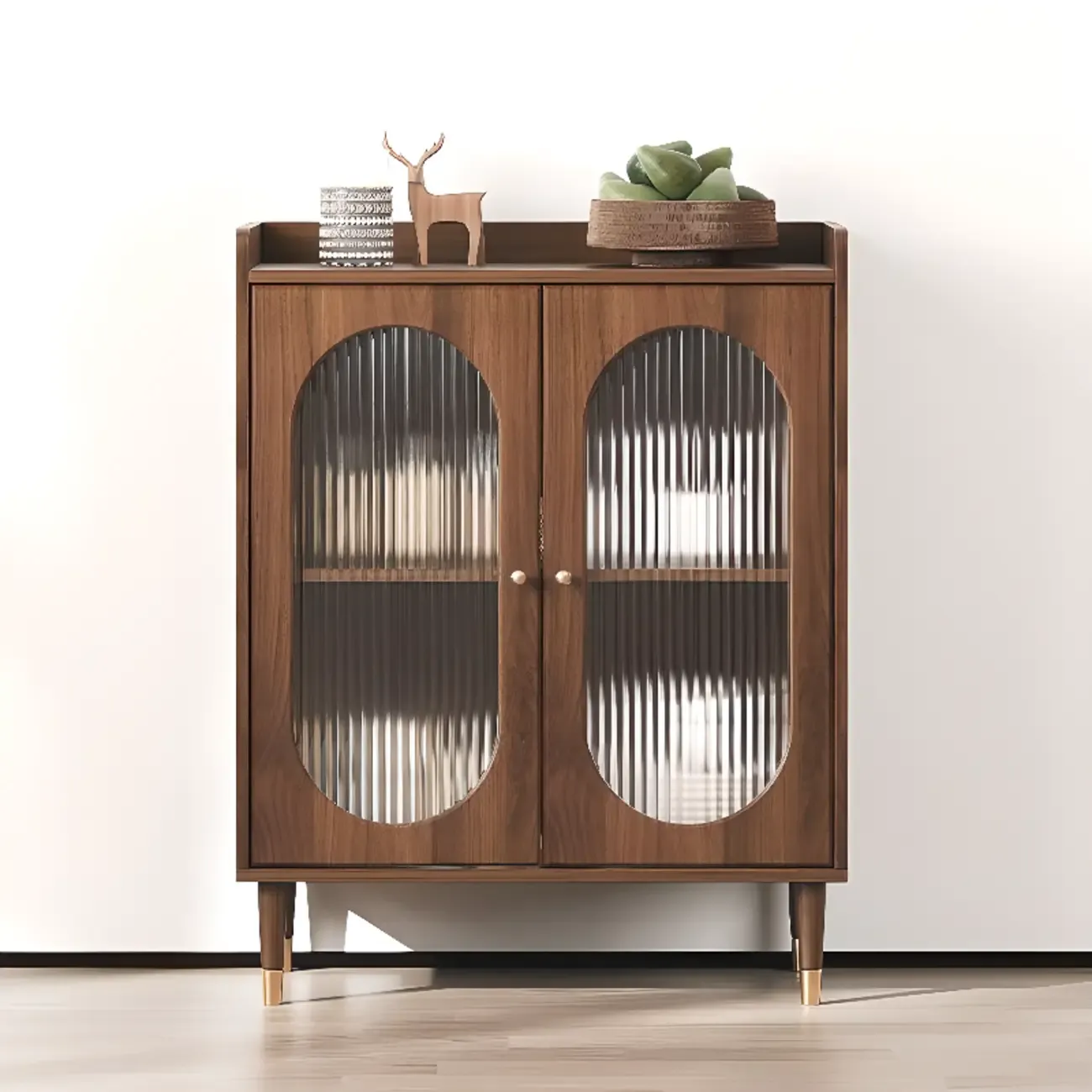 Retro Wooden Living Room Cabinet with Glass Door & Drawers Image - 7