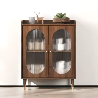 Retro Wooden Living Room Cabinet with Glass Door & Drawers Image - 7