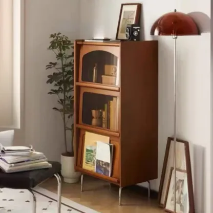 50" Modern Pine Brown Accent Cabinet with Glass Door Image - 3