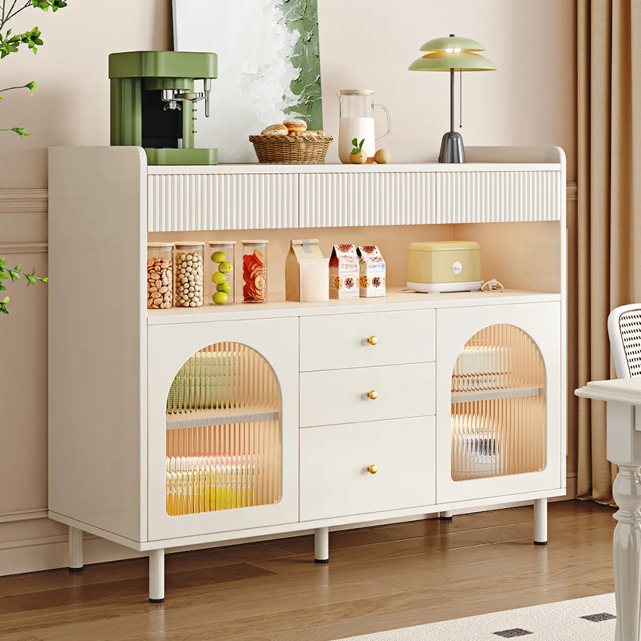 Modern White Accent Cabinet with Drawers & Glass Doors  Image - 4 | homeyfad