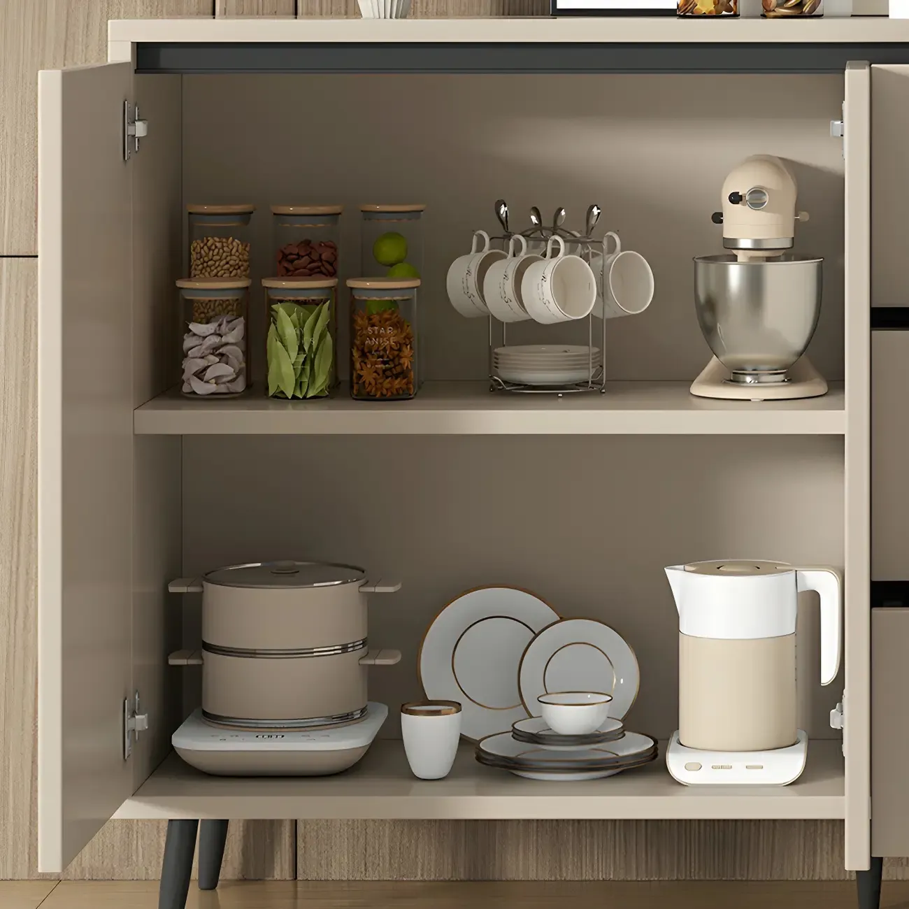 Modern Wooden Sideboard with Multi-Drawers and Cabinets Image - 13