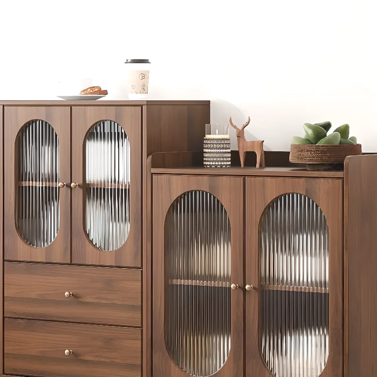 Retro Wooden Living Room Cabinet with Glass Door & Drawers Image - 8