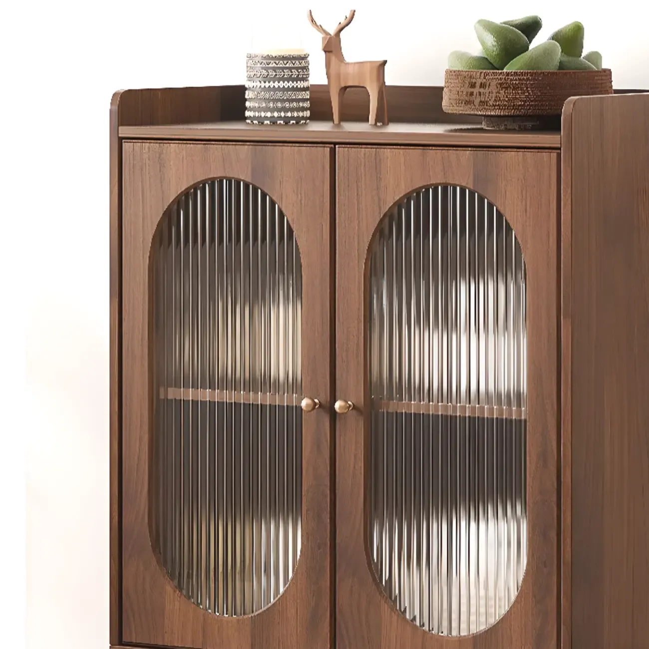 Retro Wooden Living Room Cabinet with Glass Door & Drawers Image - 9