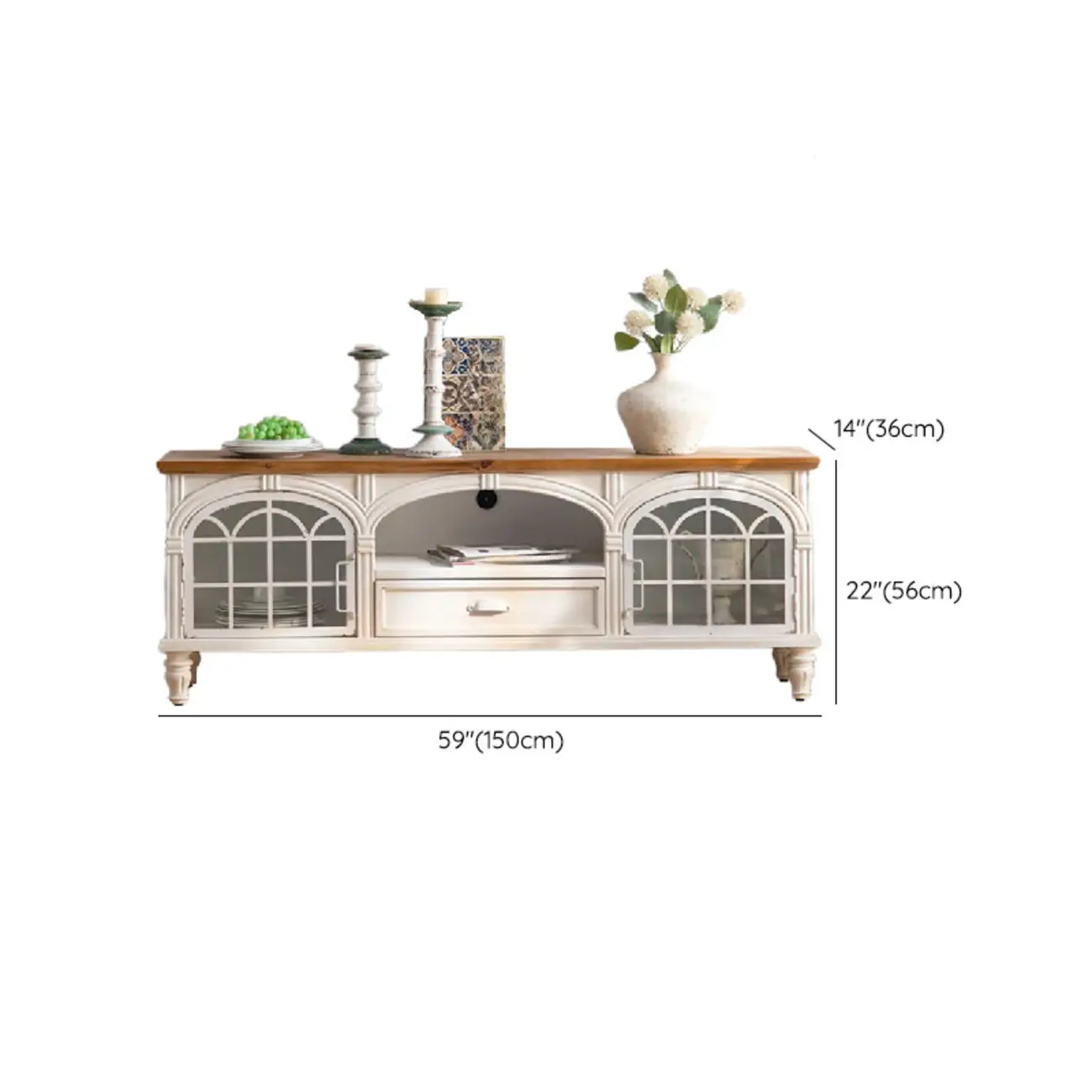 French Country Arch Storage Cabinet for Living Room Display Image - 14 | homeyfad